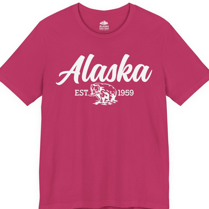 Alaska Bear Est 1959 Vintage Wildlife Graphic Monochrome Shirt — Premium Tee T-Shirt – Berry – Alaska Cruise Shirts