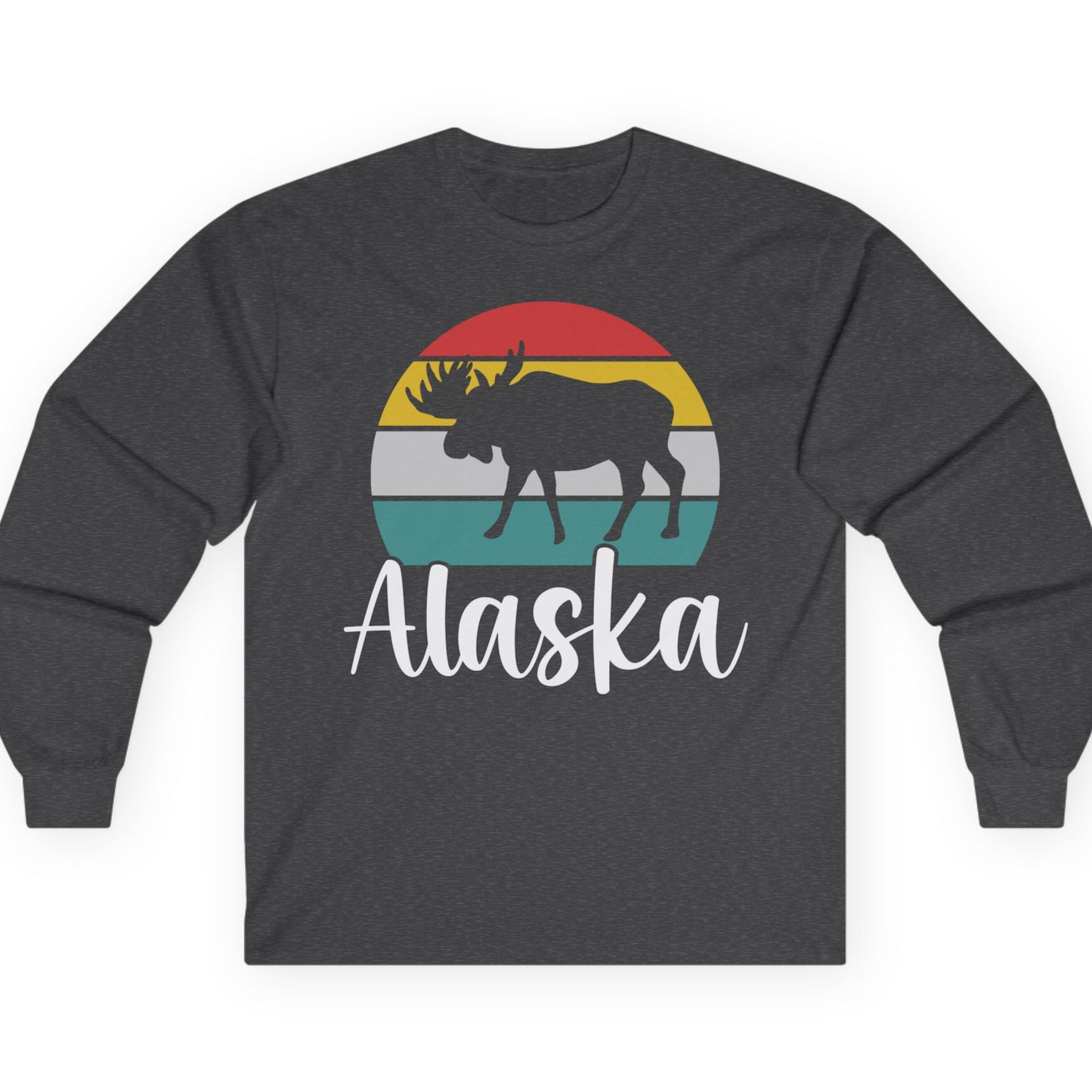 Retro Alaska Moose Silhouette Shirt T-Shirt – Dark Heather – Alaska Cruise Shirts