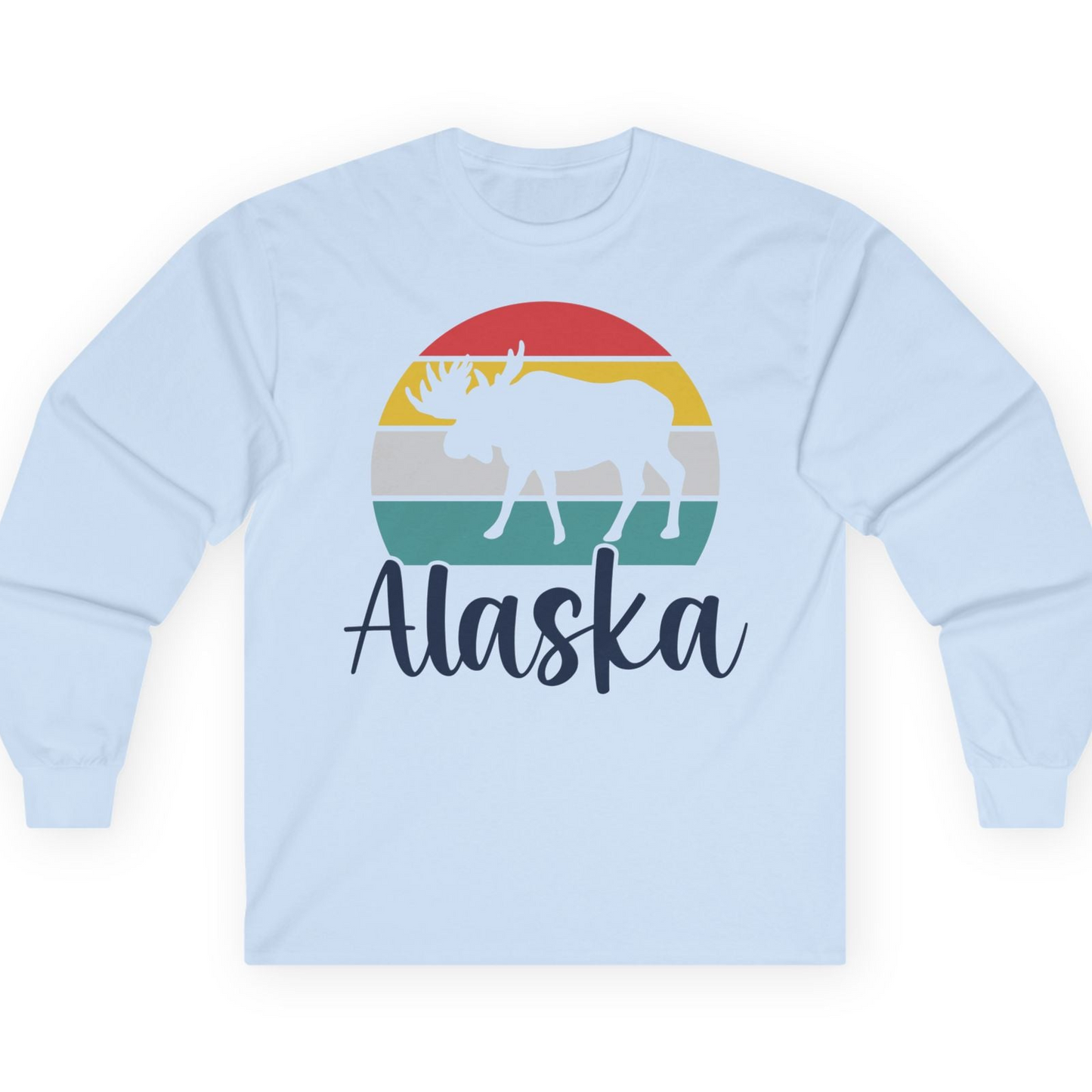 Retro Alaska Moose Silhouette Shirt T-Shirt – Light Blue – Alaska Cruise Shirts