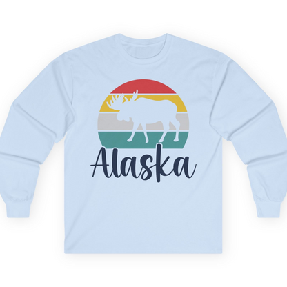 Retro Alaska Moose Silhouette Shirt T-Shirt – Light Blue – Alaska Cruise Shirts