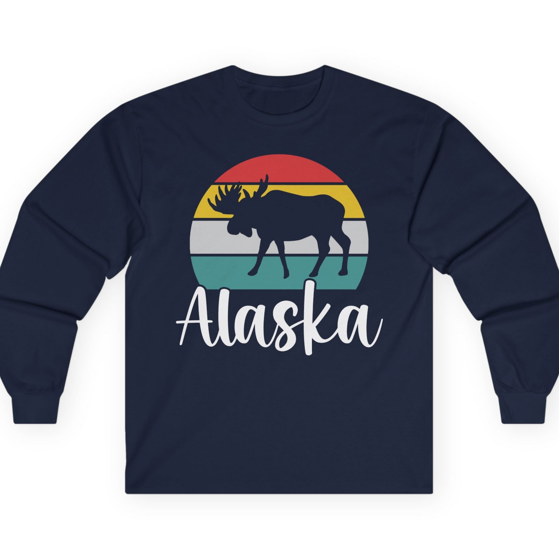 Retro Alaska Moose Silhouette Shirt T-Shirt – Navy – Alaska Cruise Shirts