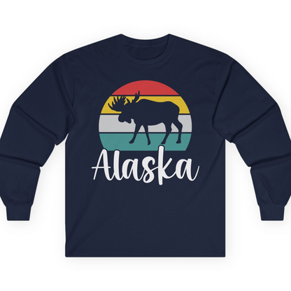 Retro Alaska Moose Silhouette Shirt T-Shirt – Navy – Alaska Cruise Shirts