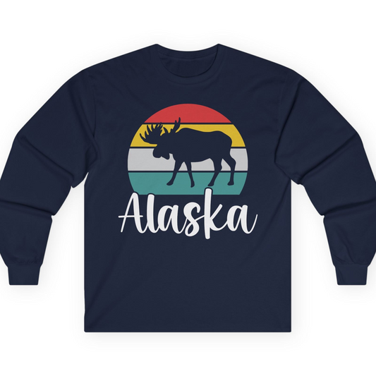 Retro Alaska Moose Silhouette Shirt T-Shirt – Navy – Alaska Cruise Shirts