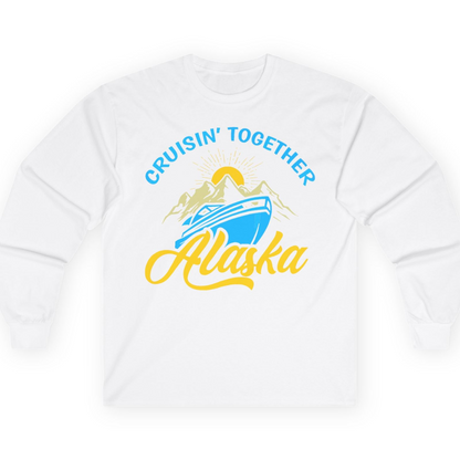 Alaska Cruise Adventure Mountains Sunrise Retro Shirt for Travelers — Long Sleeve T-Shirt – White – Alaska Cruise Shirts