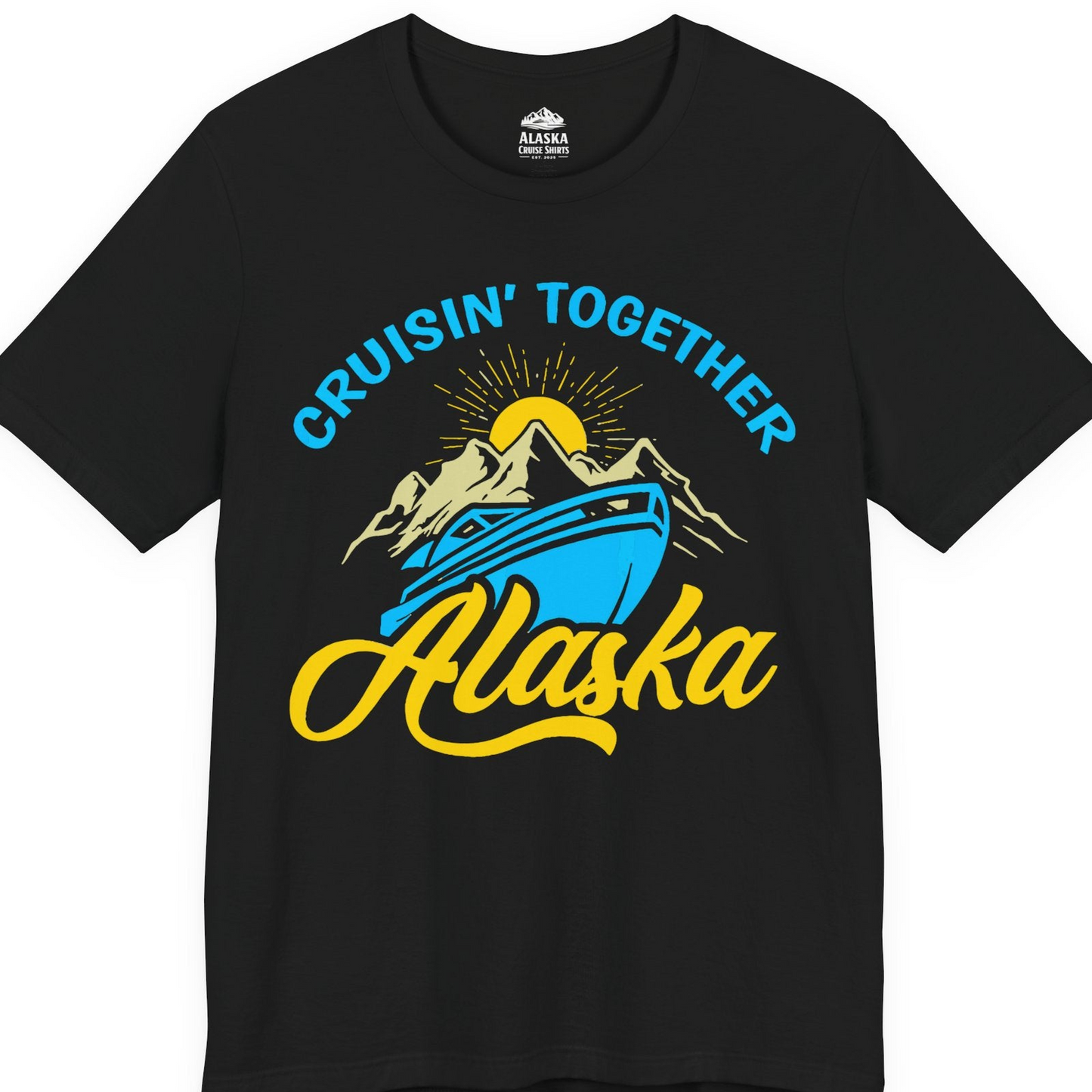 Alaska Cruise Adventure Mountains Sunrise Retro Shirt for Travelers — Premium Tee T-Shirt – Black – Alaska Cruise Shirts