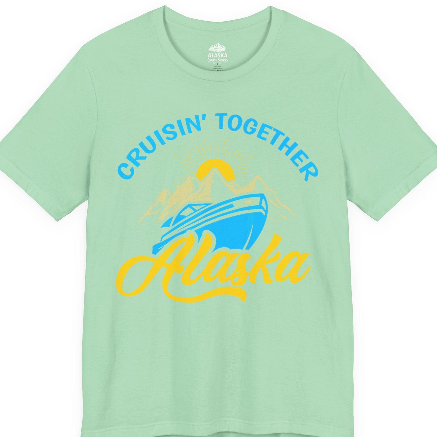 Alaska Cruise Adventure Mountains Sunrise Retro Shirt for Travelers — Premium Tee T-Shirt – Mint – Alaska Cruise Shirts