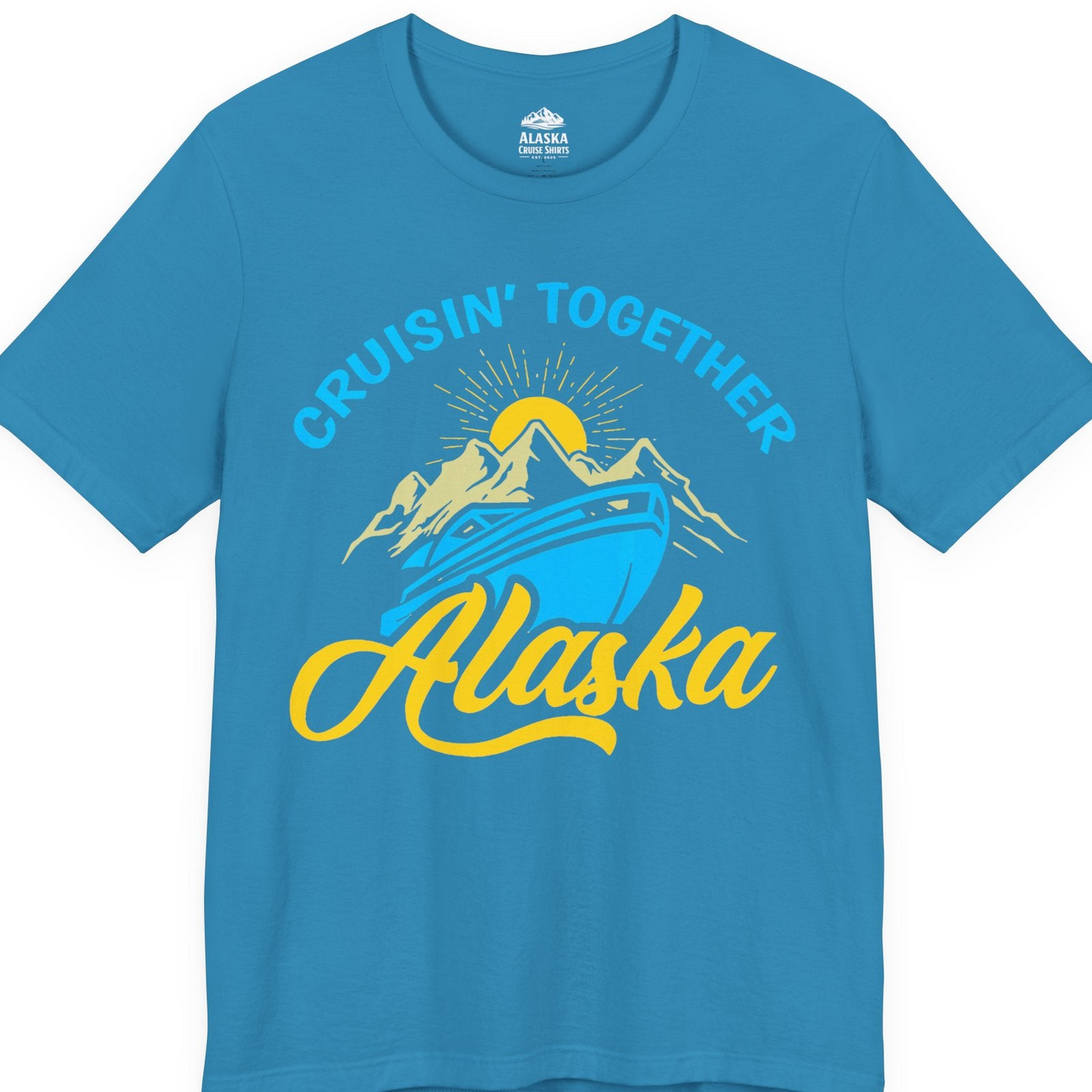 Alaska Cruise Adventure Mountains Sunrise Retro Shirt for Travelers — Premium Tee T-Shirt – Aqua – Alaska Cruise Shirts