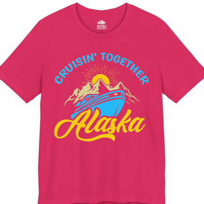 Alaska Cruise Adventure Mountains Sunrise Retro Shirt for Travelers — Premium Tee T-Shirt – Fuchsia – Alaska Cruise Shirts
