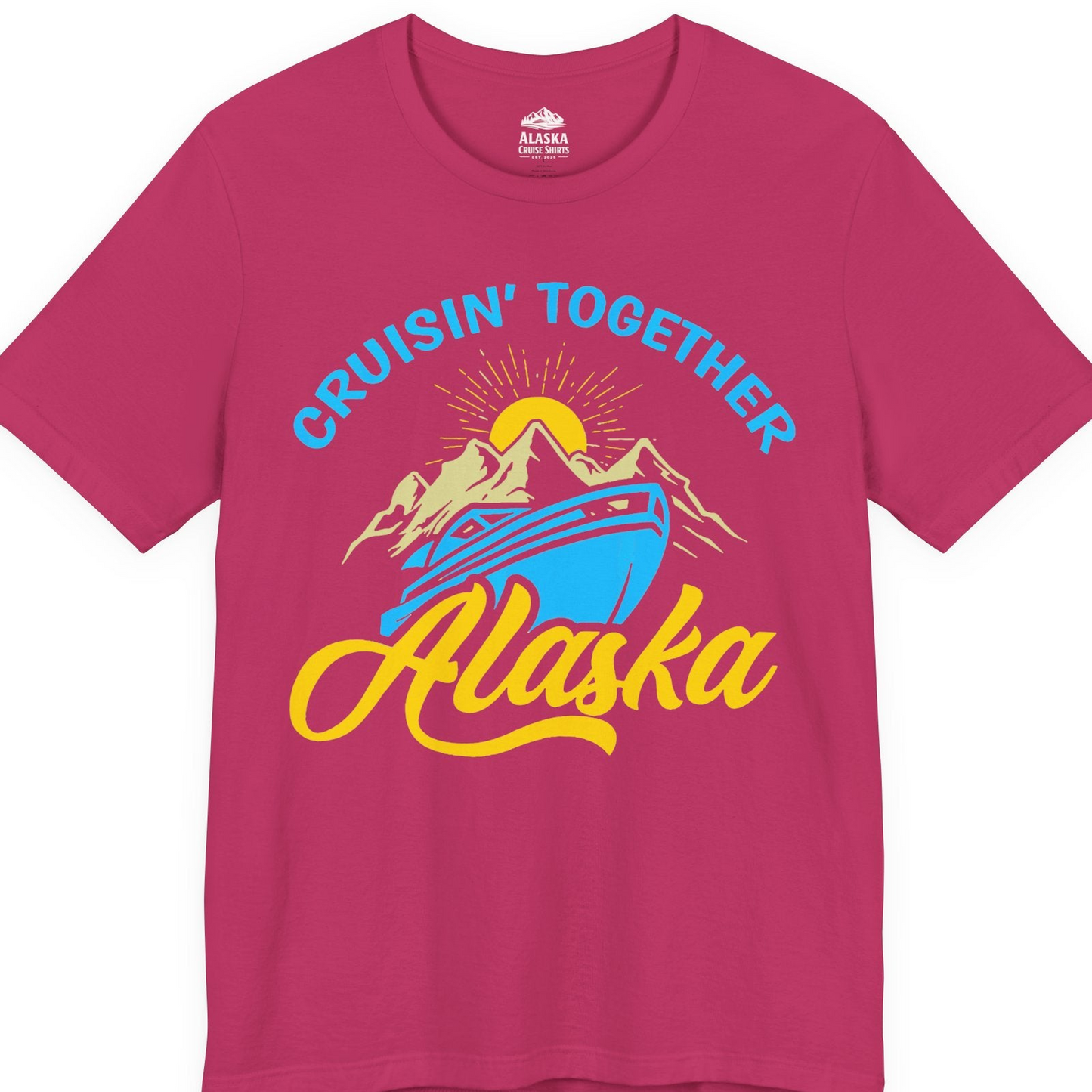 Alaska Cruise Adventure Mountains Sunrise Retro Shirt for Travelers — Premium Tee T-Shirt – Berry – Alaska Cruise Shirts