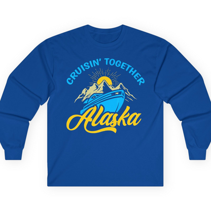 Alaska Cruise Adventure Mountains Sunrise Retro Shirt for Travelers — Long Sleeve T-Shirt – Royal – Alaska Cruise Shirts