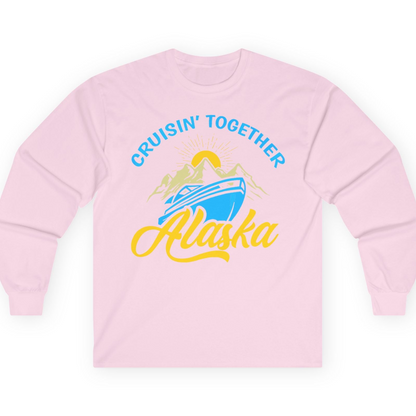 Alaska Cruise Adventure Mountains Sunrise Retro Shirt for Travelers — Long Sleeve T-Shirt – Light Pink – Alaska Cruise Shirts