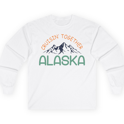 Cruisin Together Alaska Mountain Adventure Cruise Graphic Shirt — Long Sleeve T-Shirt – White – Alaska Cruise Shirts