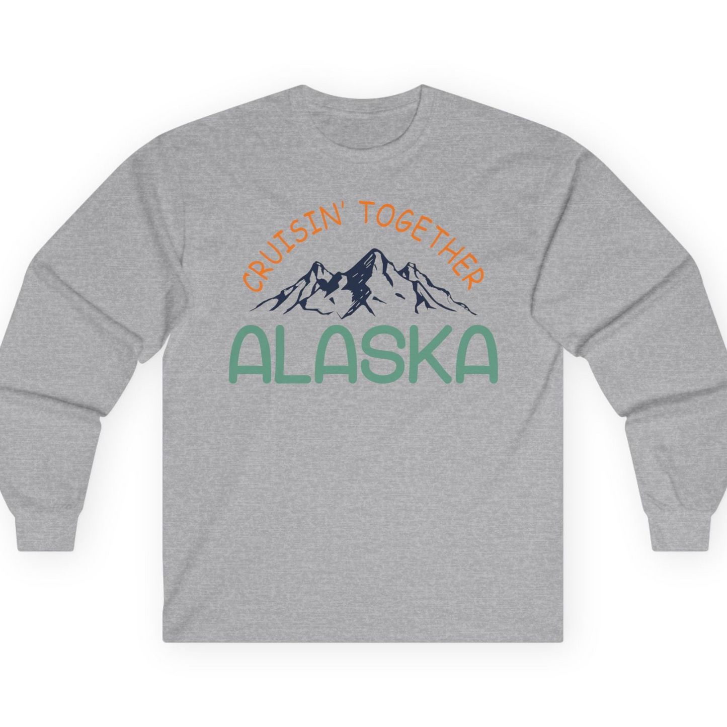 Cruisin Together Alaska Mountain Adventure Cruise Graphic Shirt — Long Sleeve T-Shirt – Sport Grey – Alaska Cruise Shirts