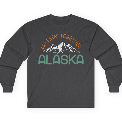 Cruisin Together Alaska Mountain Adventure Cruise Graphic Shirt — Long Sleeve T-Shirt – Dark Heather – Alaska Cruise Shirts