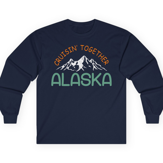Cruisin Together Alaska Mountain Adventure Cruise Graphic Shirt — Long Sleeve T-Shirt – Navy – Alaska Cruise Shirts
