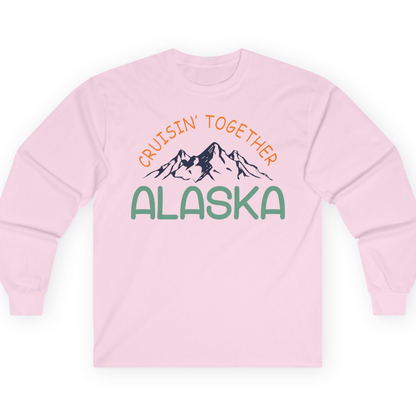 Cruisin Together Alaska Mountain Adventure Cruise Graphic Shirt — Long Sleeve T-Shirt – Light Pink – Alaska Cruise Shirts