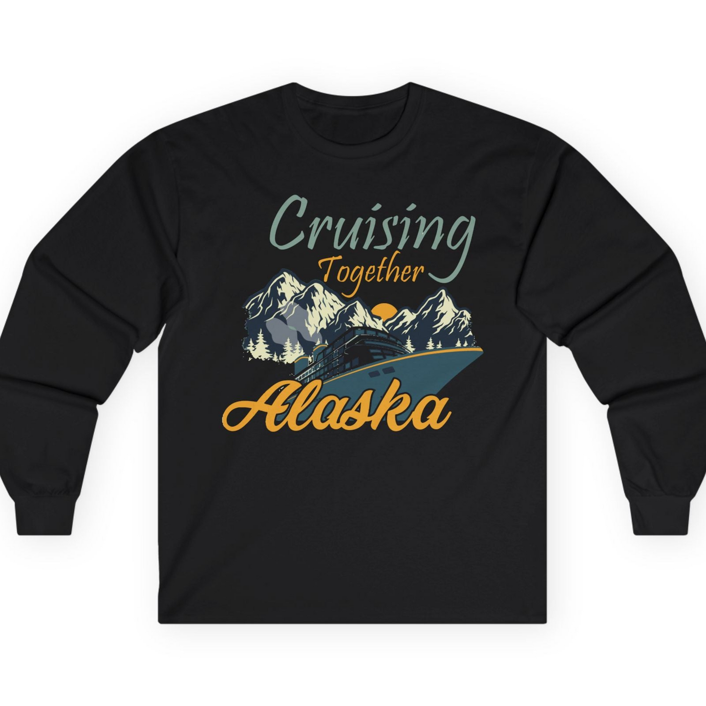 Cruising Together Alaska Mountains Family Alaska Cruise Adventure Shirt — Long Sleeve T-Shirt – Black – Alaska Cruise Shirts