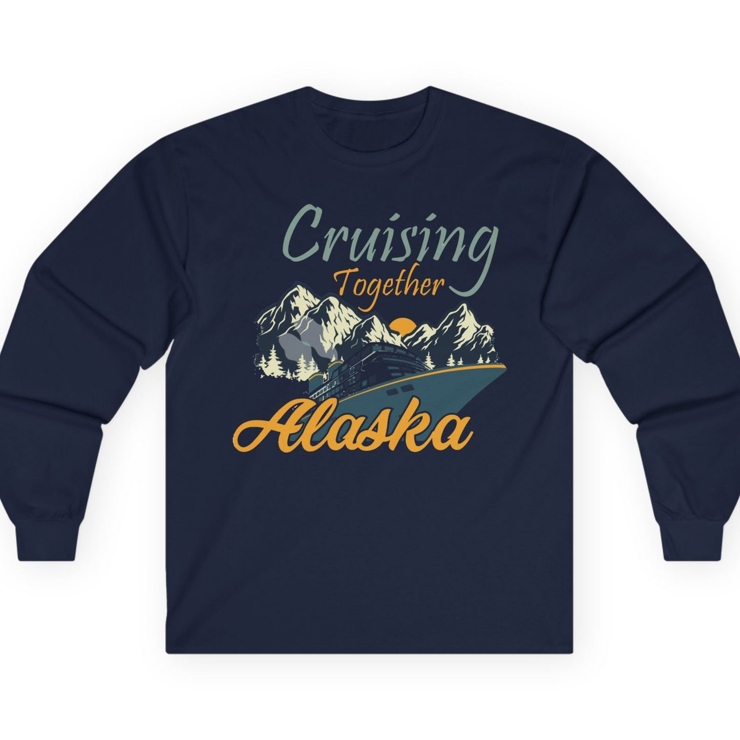 Cruising Together Alaska Mountains Family Alaska Cruise Adventure Shirt — Long Sleeve T-Shirt – Navy – Alaska Cruise Shirts