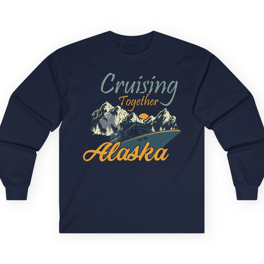 Cruising Together Alaska Mountains Family Alaska Cruise Adventure Shirt — Long Sleeve T-Shirt – Navy – Alaska Cruise Shirts