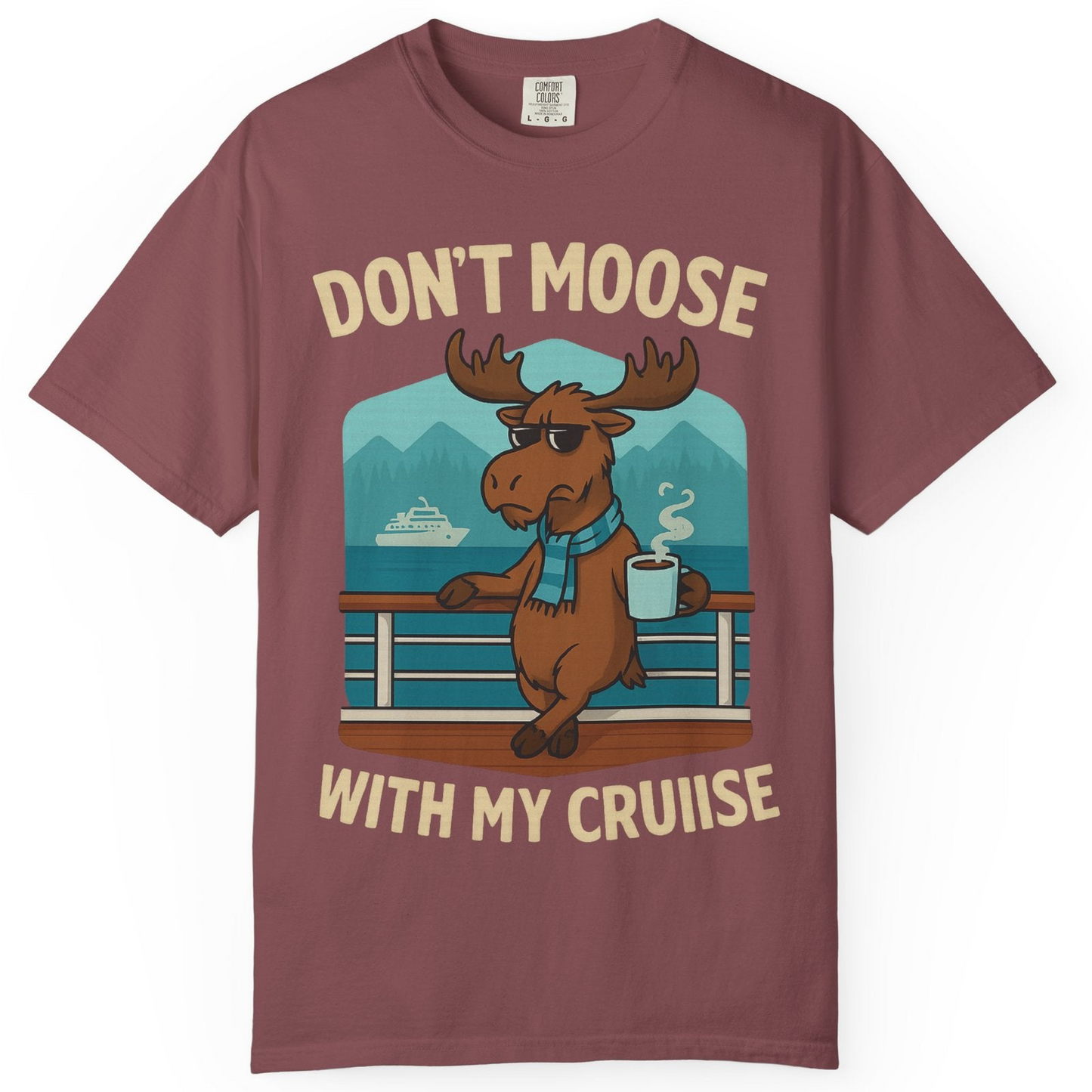 Funny Moose on Alaska Cruise Ship Shirt T-Shirt – Brick – Alaska Cruise Shirts