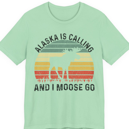 Alaska Is Calling And I Moose Go Retro Sunset Moose Graphic Shirt — Premium Tee T-Shirt – Mint – Alaska Cruise Shirts