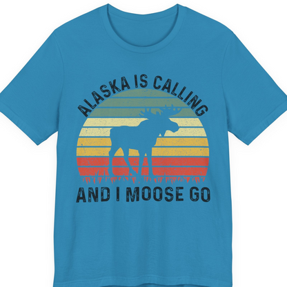 Alaska Is Calling And I Moose Go Retro Sunset Moose Graphic Shirt — Premium Tee T-Shirt – Aqua – Alaska Cruise Shirts