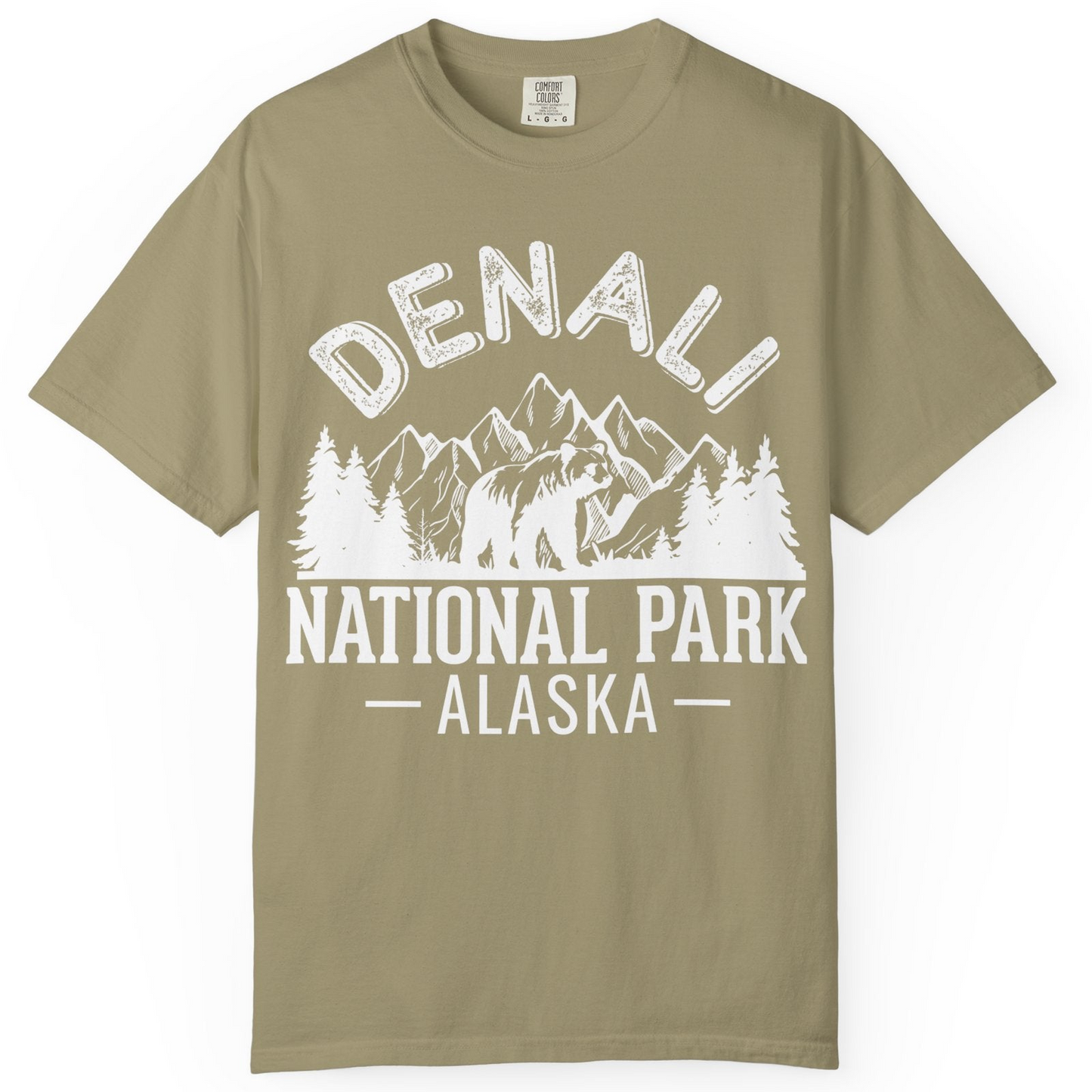 Denali National Park Bear Mountains Vintage Alaska Nature Shirt — Comfort T-Shirt – Khaki – Alaska Cruise Shirts
