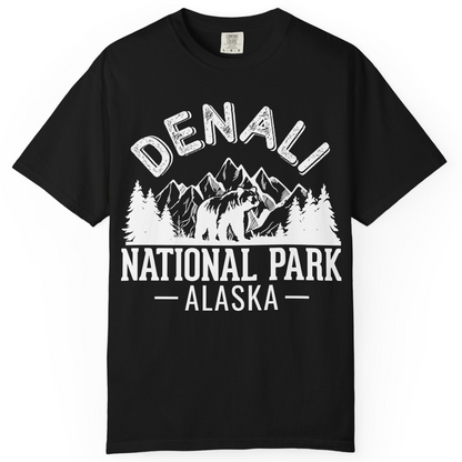 Denali National Park Bear Mountains Vintage Alaska Nature Shirt — Comfort T-Shirt – Black – Alaska Cruise Shirts