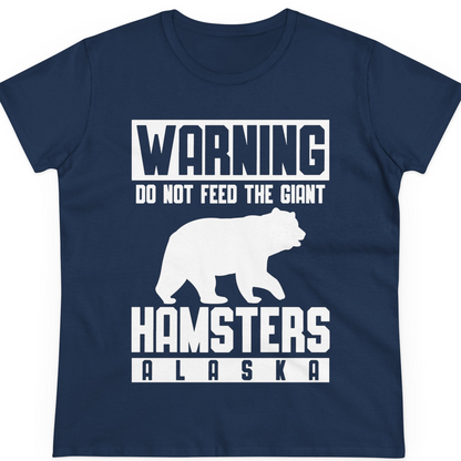 Funny Alaska Bear Giant Hamster Warning Sign Shirt for Travelers — Ladies Tee T-Shirt – Navy – Alaska Cruise Shirts