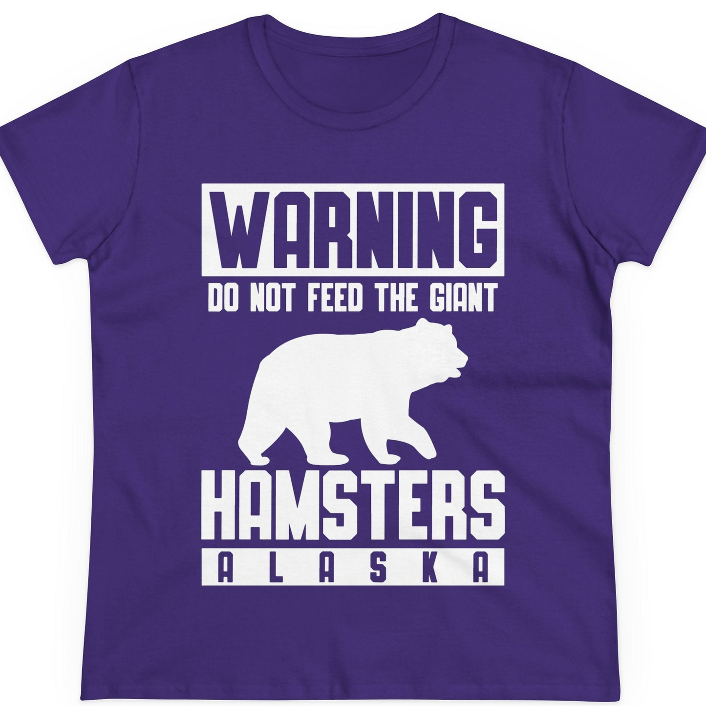 Funny Alaska Bear Giant Hamster Warning Sign Shirt for Travelers — Ladies Tee T-Shirt – Purple – Alaska Cruise Shirts