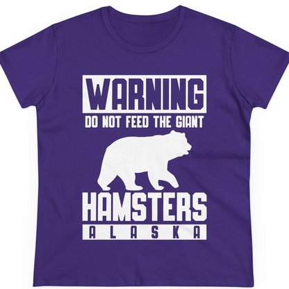 Funny Alaska Bear Giant Hamster Warning Sign Shirt for Travelers — Ladies Tee T-Shirt – Purple – Alaska Cruise Shirts