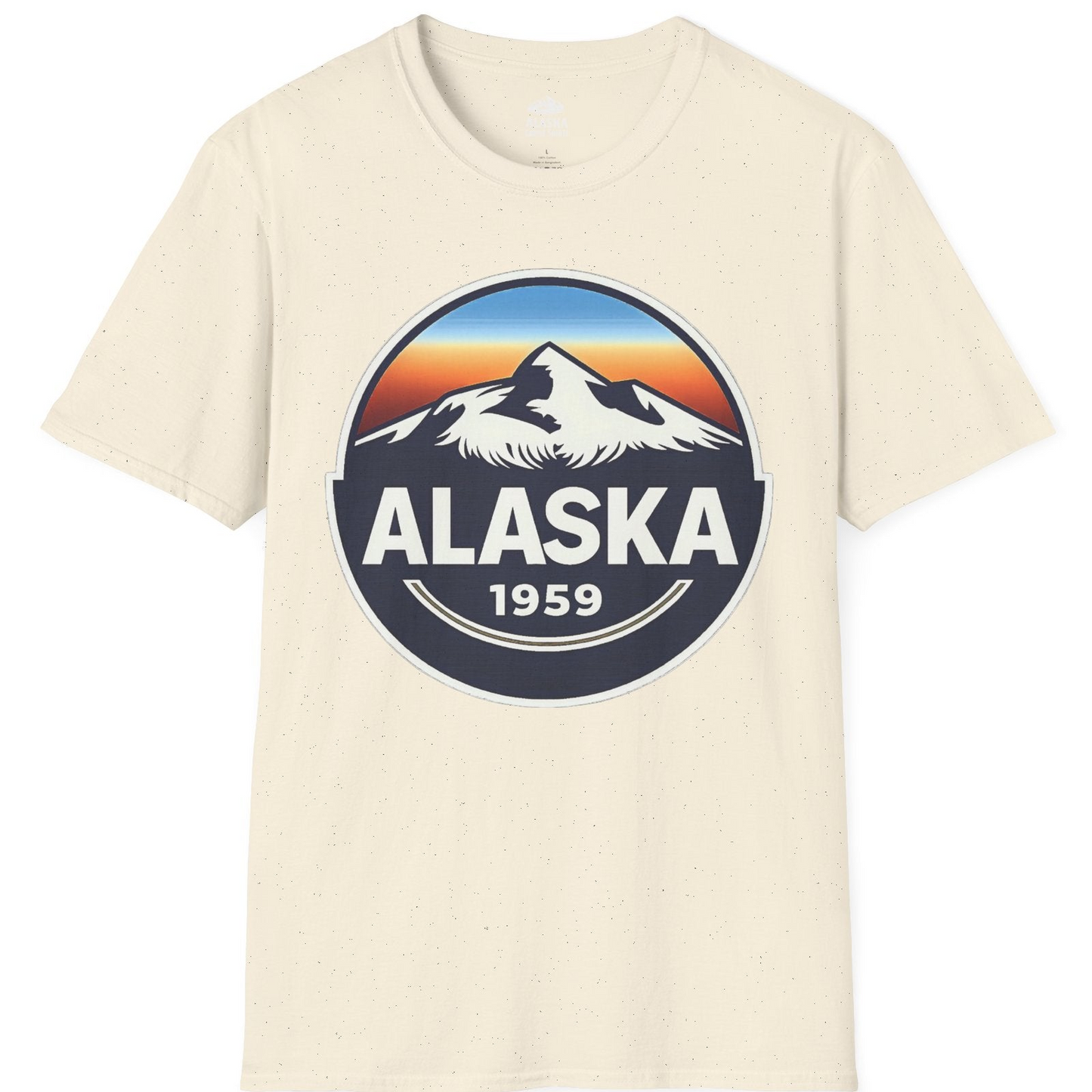 Alaska 1959 Retro Mountain Sunset Badge Shirt Vintage Statehood Tee — T-Shirt T-Shirt – Natural – Alaska Cruise Shirts