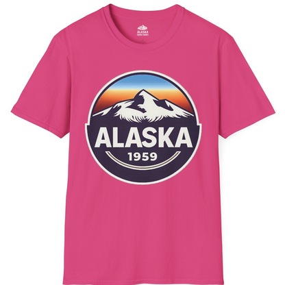 Alaska 1959 Retro Mountain Sunset Badge Shirt Vintage Statehood Tee — T-Shirt T-Shirt – Heliconia – Alaska Cruise Shirts