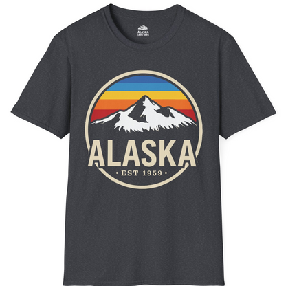 Alaska Vintage Mountain Sunset Shirt T-Shirt – Dark Heather Grey – Alaska Cruise Shirts