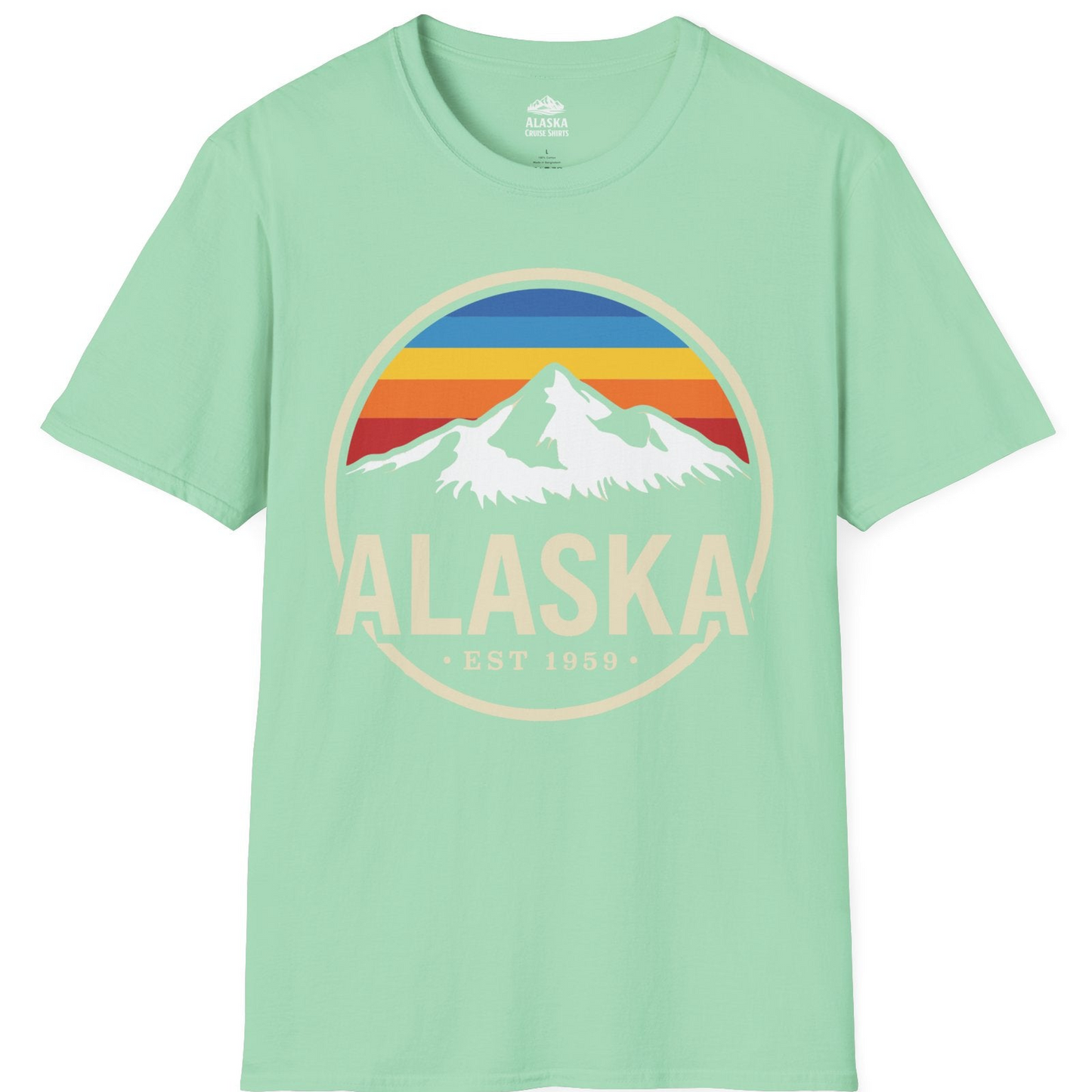 Alaska Vintage Mountain Sunset Shirt T-Shirt – Mint Green – Alaska Cruise Shirts