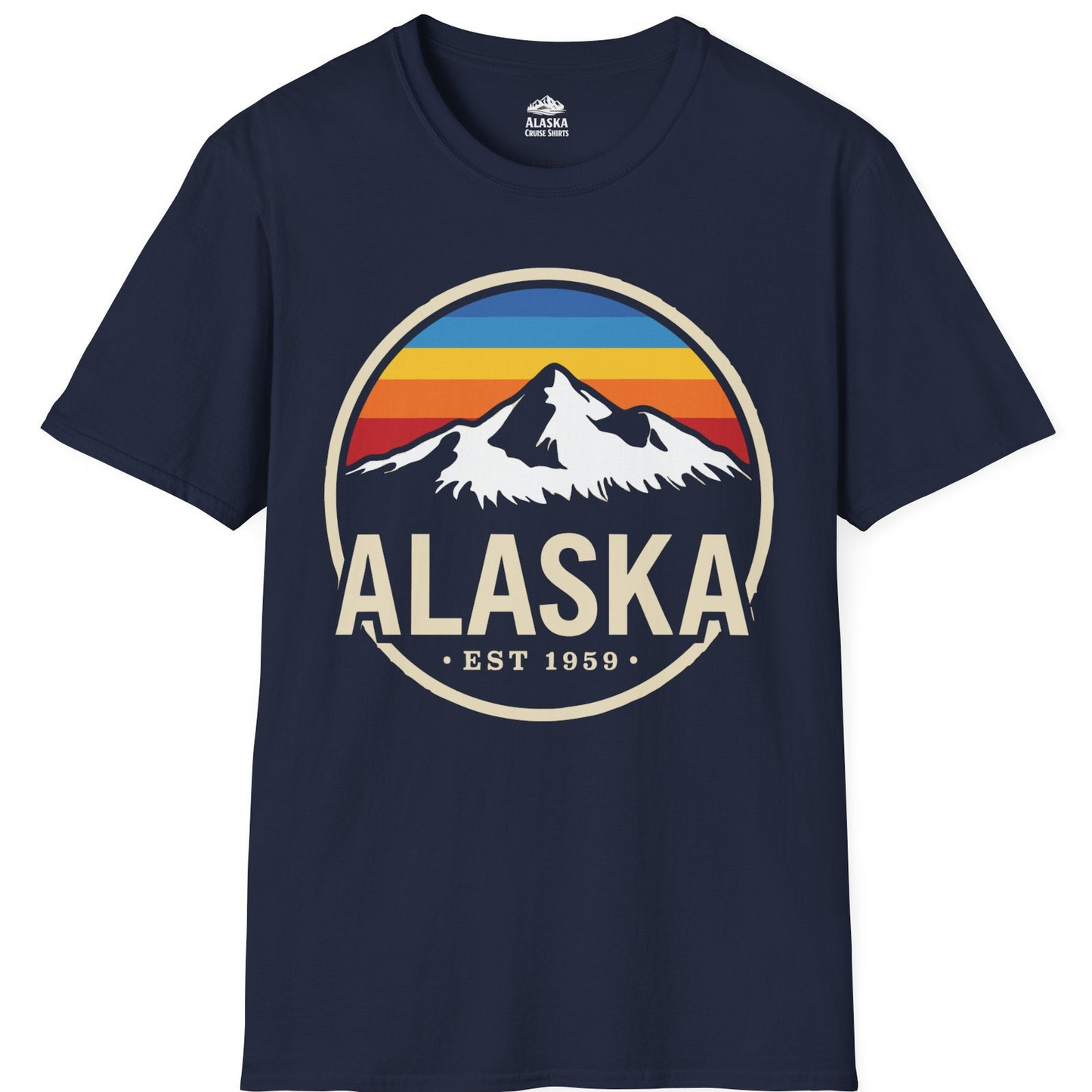 Alaska Vintage Mountain Sunset Shirt T-Shirt – Navy – Alaska Cruise Shirts