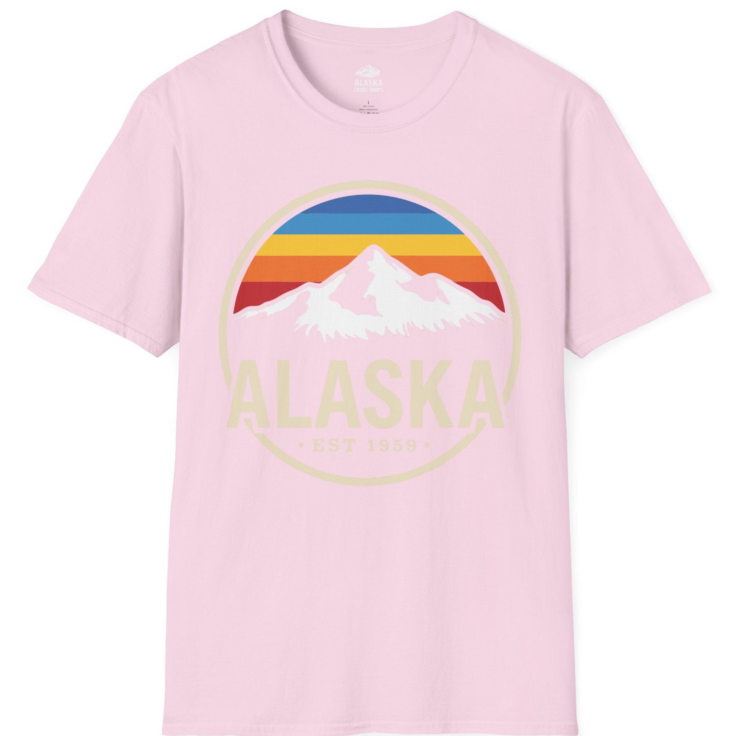 Alaska Vintage Mountain Sunset Shirt T-Shirt – Light Pink – Alaska Cruise Shirts
