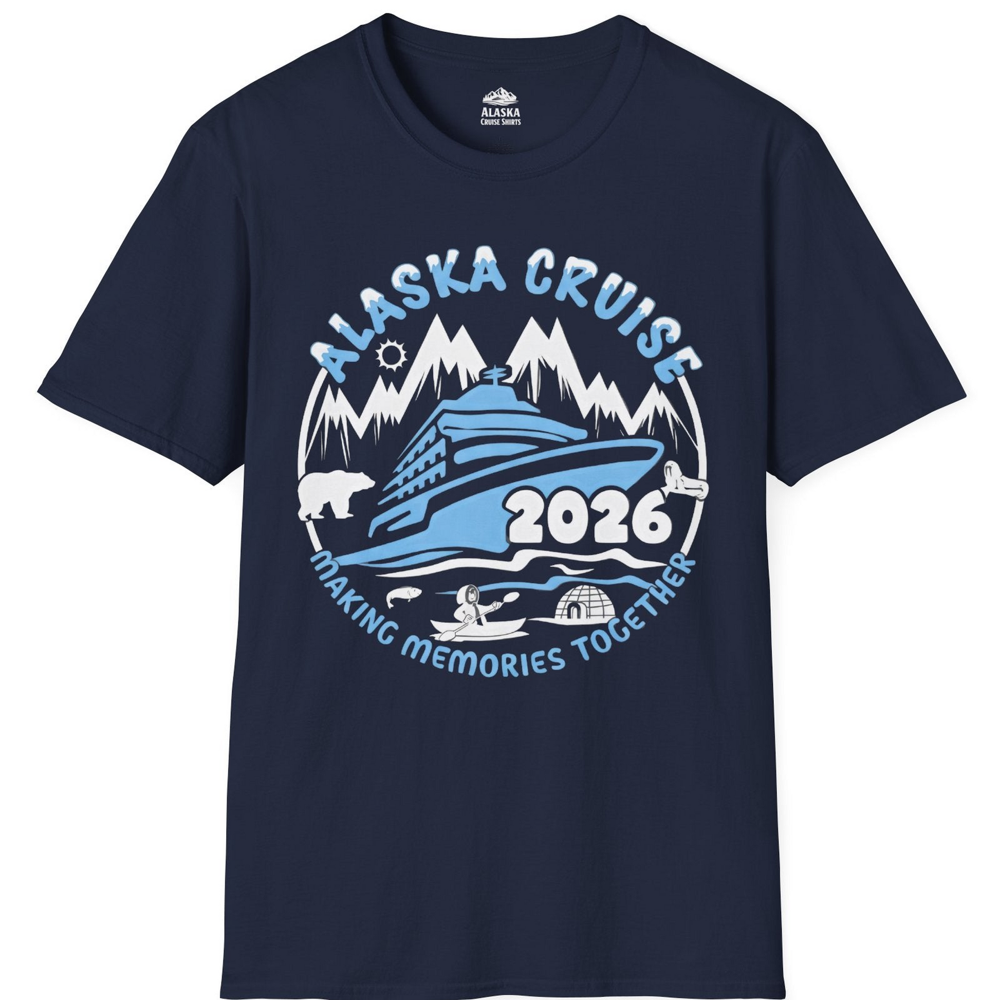 Alaska Cruise 2026 Family Adventure Shirt with Wildlife and Nature — T-Shirt T-Shirt – Navy – Alaska Cruise Shirts