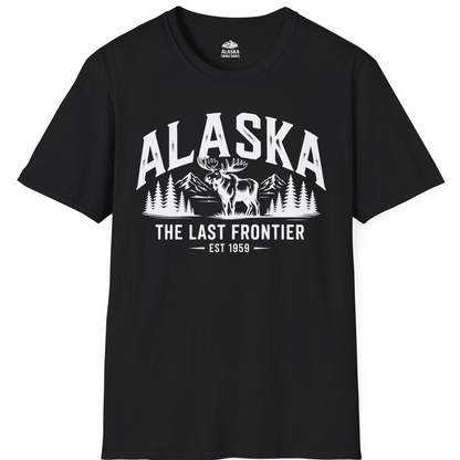 Alaska The Last Frontier Moose Mountain Wilderness Graphic Shirt — T-Shirt T-Shirt – Black – Alaska Cruise Shirts