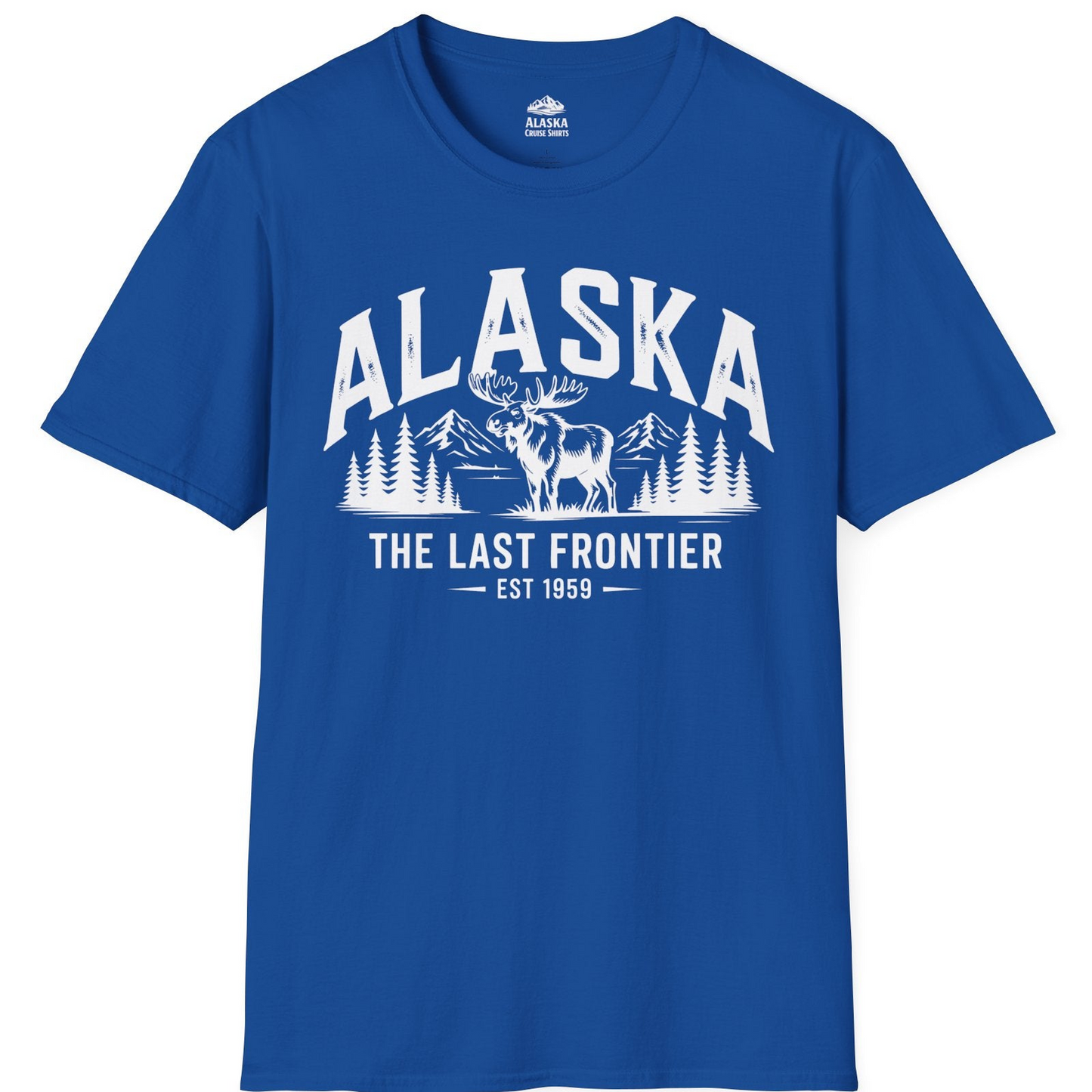 Alaska The Last Frontier Moose Mountain Wilderness Graphic Shirt — T-Shirt T-Shirt – Royal – Alaska Cruise Shirts