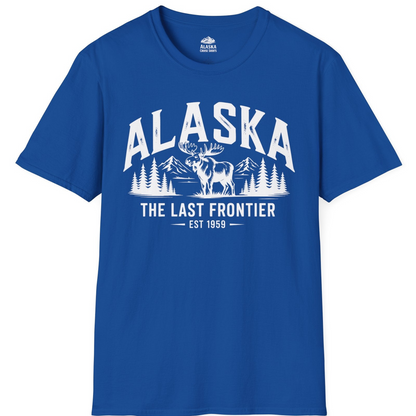 Alaska The Last Frontier Moose Mountain Wilderness Graphic Shirt — T-Shirt T-Shirt – Royal – Alaska Cruise Shirts