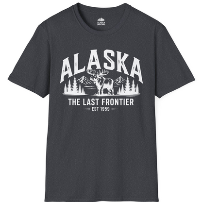 Alaska The Last Frontier Moose Mountain Wilderness Graphic Shirt — T-Shirt T-Shirt – Dark Heather Grey – Alaska Cruise Shirts