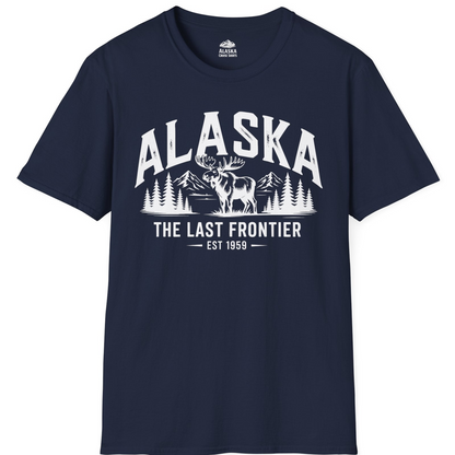 Alaska The Last Frontier Moose Mountain Wilderness Graphic Shirt — T-Shirt T-Shirt – Navy – Alaska Cruise Shirts