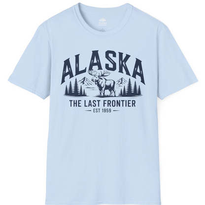 Alaska The Last Frontier Moose Mountain Wilderness Graphic Shirt — T-Shirt T-Shirt – Light Blue – Alaska Cruise Shirts