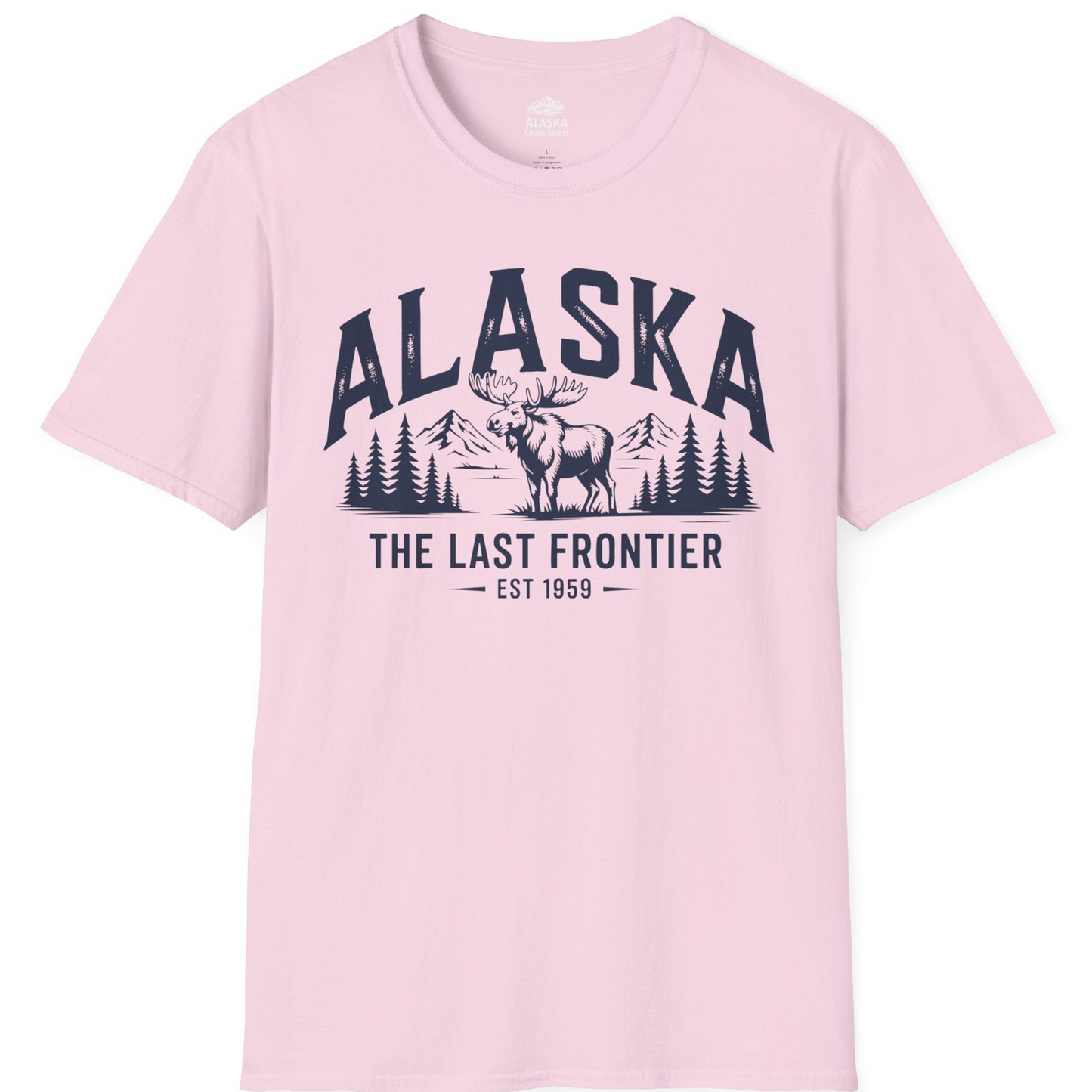 Alaska The Last Frontier Moose Mountain Wilderness Graphic Shirt — T-Shirt T-Shirt – Light Pink – Alaska Cruise Shirts