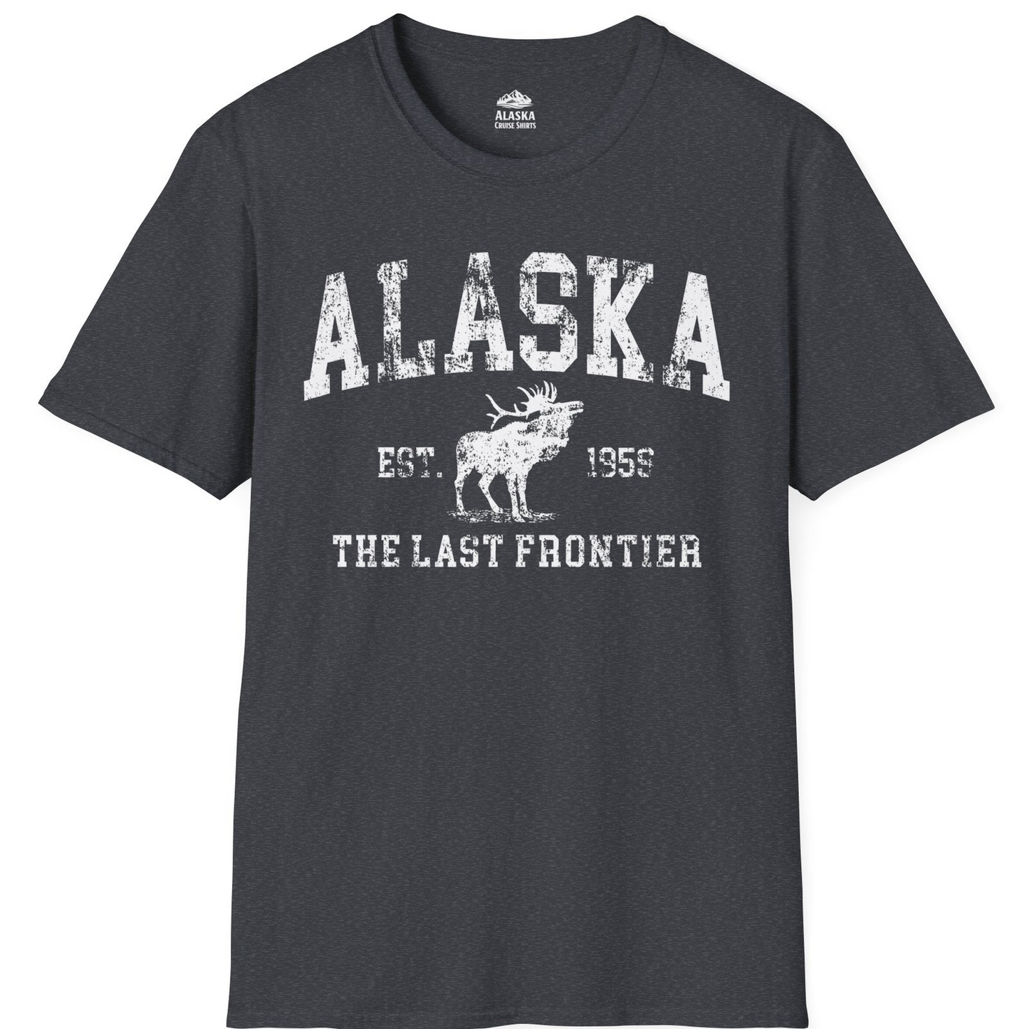 Vintage Alaska Moose Shirt T-Shirt – Dark Heather Grey – Alaska Cruise Shirts