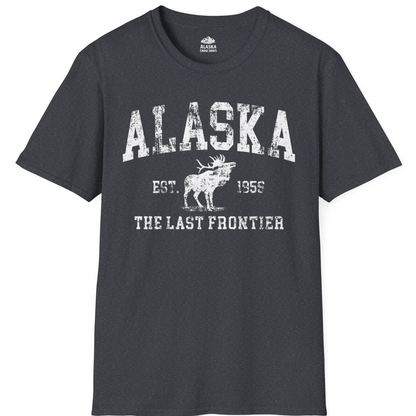 Vintage Alaska Moose Shirt T-Shirt – Dark Heather Grey – Alaska Cruise Shirts