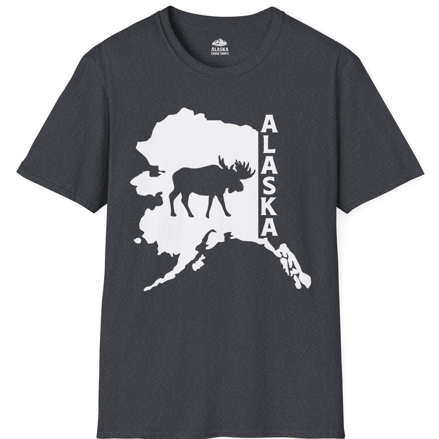 Alaska Moose Silhouette Shirt T-Shirt – Dark Heather Grey – Alaska Cruise Shirts