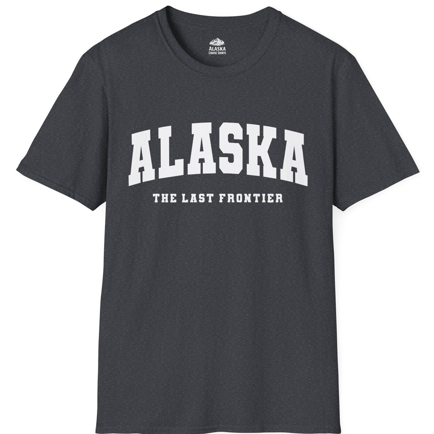 Alaska The Last Frontier Bold Collegiate Vintage State Pride Shirt — T-Shirt T-Shirt – Dark Heather Grey – Alaska Cruise Shirts