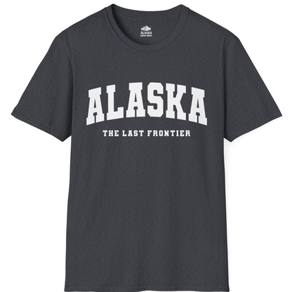 Alaska The Last Frontier Bold Collegiate Vintage State Pride Shirt — T-Shirt T-Shirt – Dark Heather Grey – Alaska Cruise Shirts